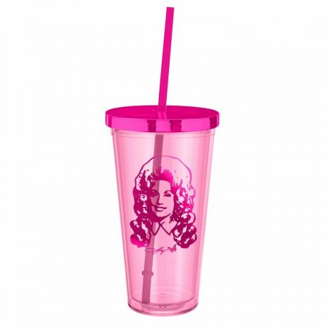 Dolly Parton Rosa plastglass med sugerør