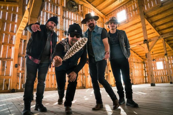 medlemmer av davisson brothers band i en trefjøs