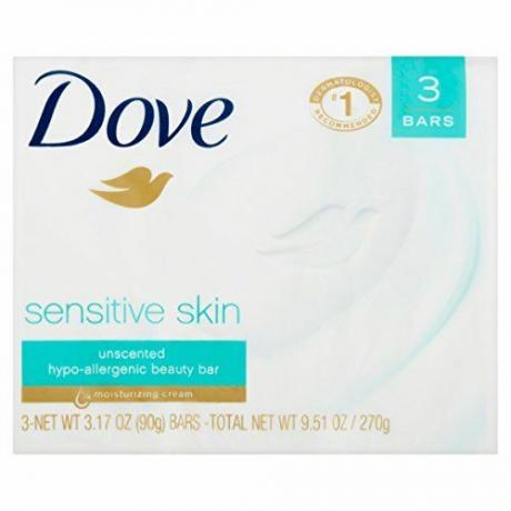 Dove Sensitive Skin Beauty Bar, uparfymert, 3 teller, pakke med 1