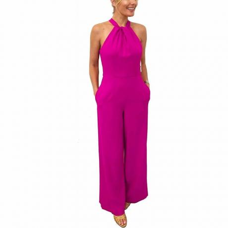 Fuschia Twist Front Halter Jumpsuit for kvinner