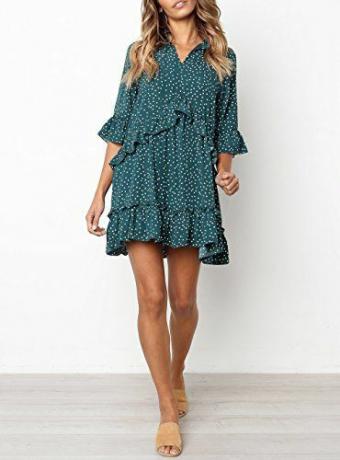 V-hals Ruffle Polka Dot Loose Swing Dress