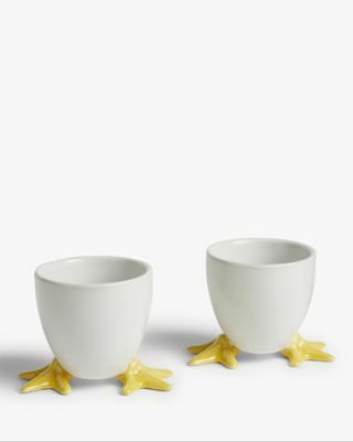 Chick Feet Eggs Cups, Set of 2, White / Yellow