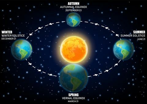 Vektordiagram som illustrerer Jordsesonger. equinoxes og solstices