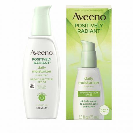 Aveeno Positivt Radiant Daily Facial Moisturizer med totalt soyakompleks og bredspektret SPF 30 solkrem, oljefri og ikke-komedogenisk, 2,5 fl. oz [1]