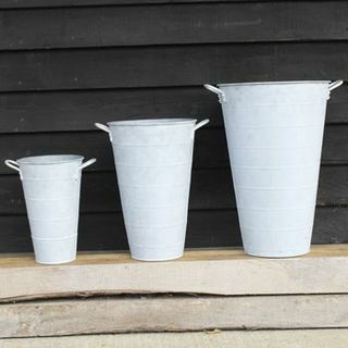 Zink Bucket Planters, sett med 3