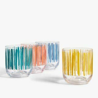 John Lewis & Partners stripete plastglass, sett med 4