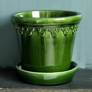 Copenhagen Glazed Plant Pot and Saucer - Emerald - 21cm